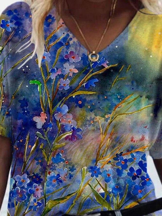 Flower Painting Print Short-sleeved T-shirt - LuckyFash™
