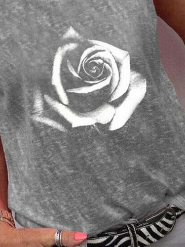 Flower Print Casual V-Neck Short Sleeve T-Shirt - LuckyFash™