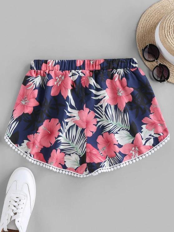 Flower Print Crochet Trim Tulip Shorts - LuckyFash™