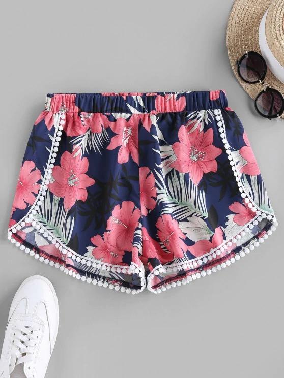 Flower Print Crochet Trim Tulip Shorts - LuckyFash™
