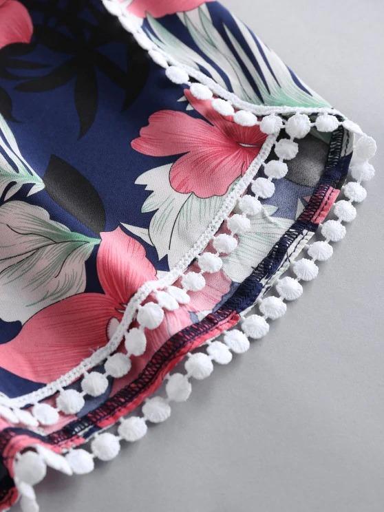 Flower Print Crochet Trim Tulip Shorts - LuckyFash™