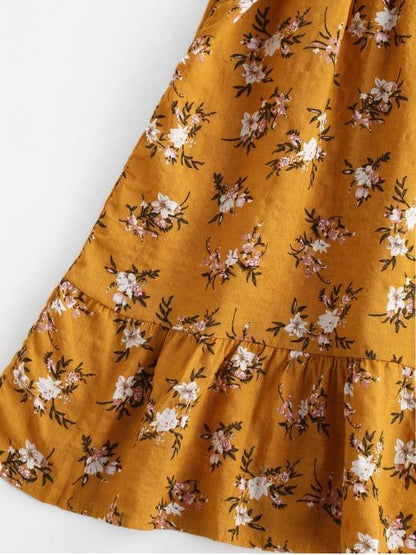 Flower Print Half Button Flounce Hem Dress - LuckyFash™