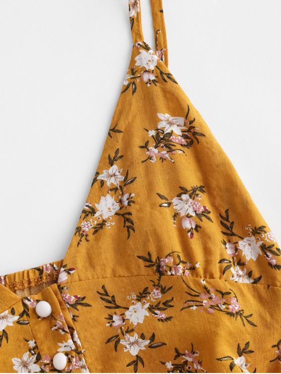 Flower Print Half Button Flounce Hem Dress - LuckyFash™