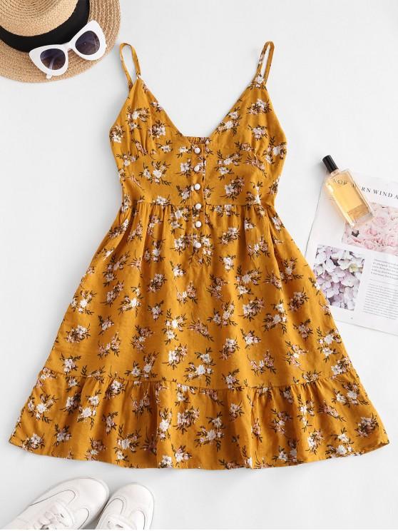 Flower Print Half Button Flounce Hem Dress - LuckyFash™