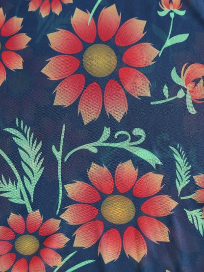 Flower Print Mesh Long Sleeve T-shirt - LuckyFash™