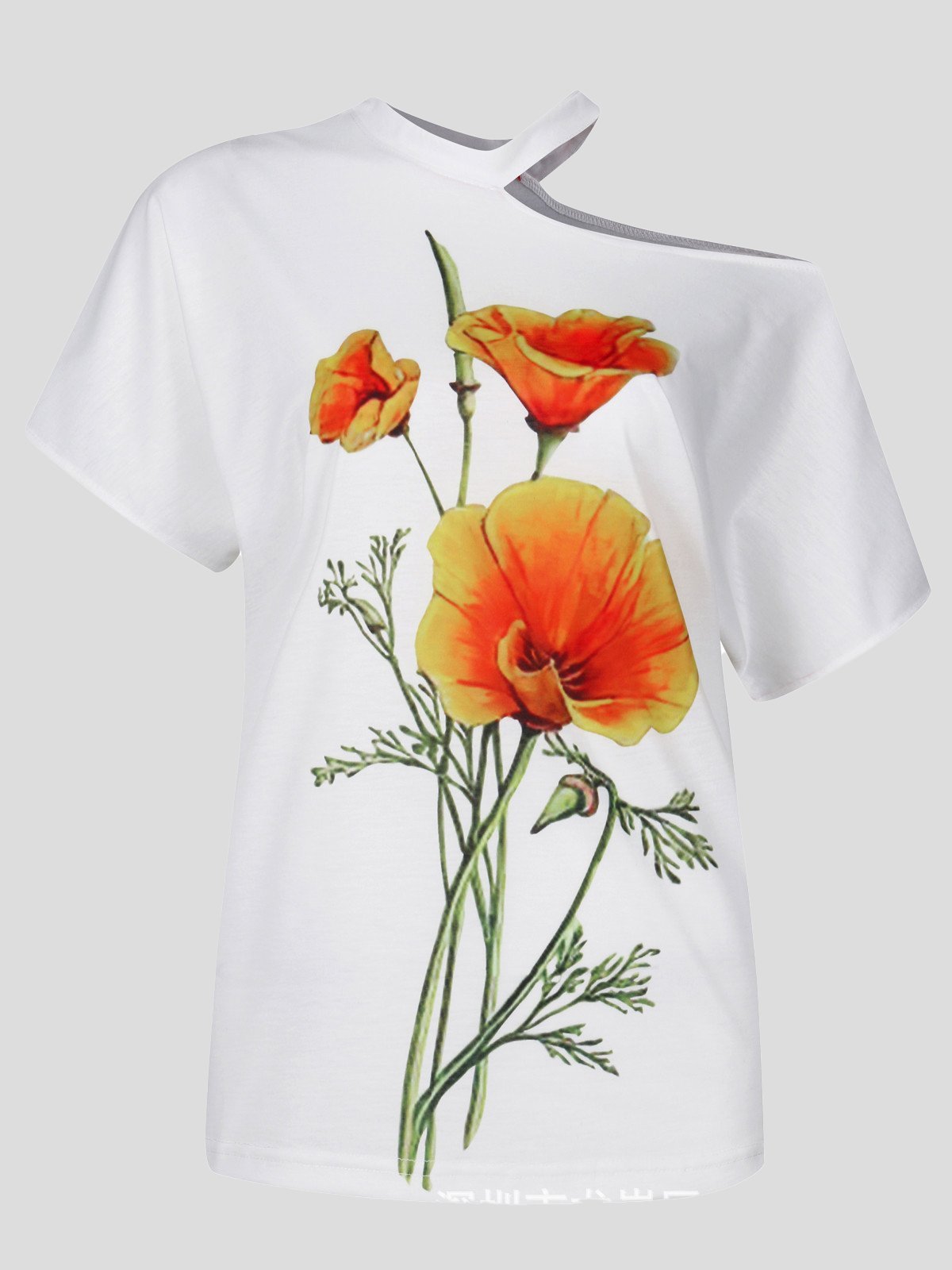 Flower Print Off-shoulder Halterneck T-shirt - LuckyFash™