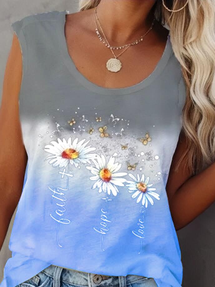 Flower Print Sleeveless Crew Neck Tank Tops - LuckyFash™