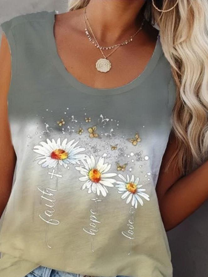 Flower Print Sleeveless Crew Neck Tank Tops - LuckyFash™