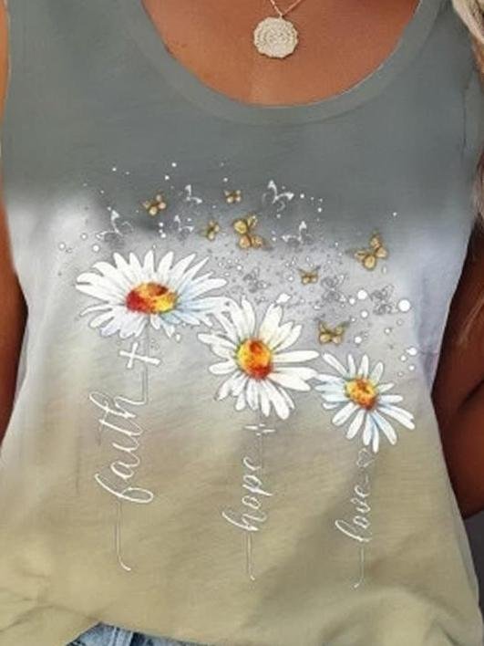 Flower Print Sleeveless Crew Neck Tank Tops - LuckyFash™