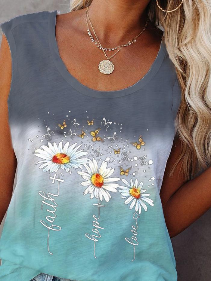 Flower Print Sleeveless Crew Neck Tank Tops - LuckyFash™