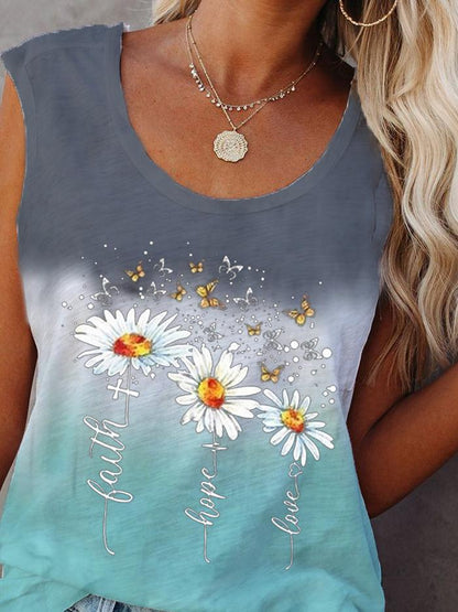 Flower Print Sleeveless Crew Neck Tank Tops - LuckyFash™