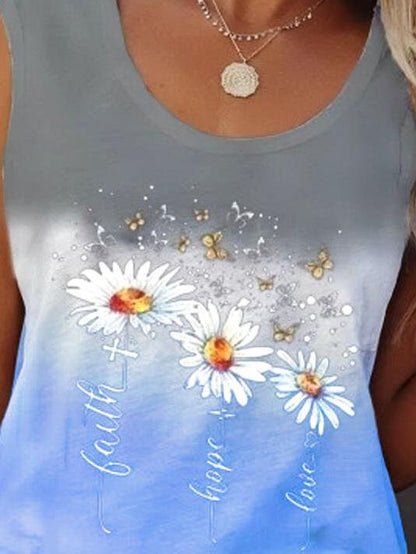 Flower Print Sleeveless Crew Neck Tank Tops - LuckyFash™