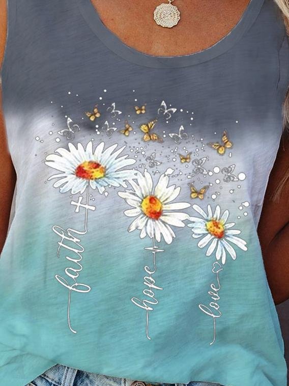 Flower Print Sleeveless Crew Neck Tank Tops - LuckyFash™