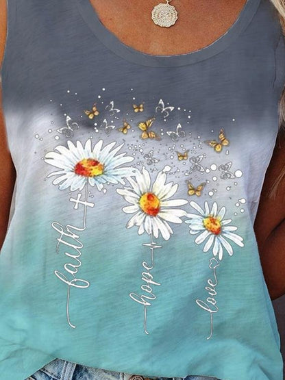 Flower Print Sleeveless Crew Neck Tank Tops - LuckyFash™