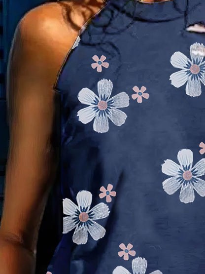 Flower Print Sleeveless Round Neck Tank Top - LuckyFash™