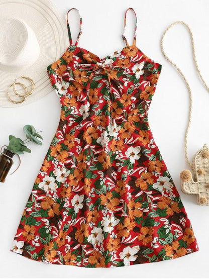 Flower Print Tie Cami Summer Dress - LuckyFash™