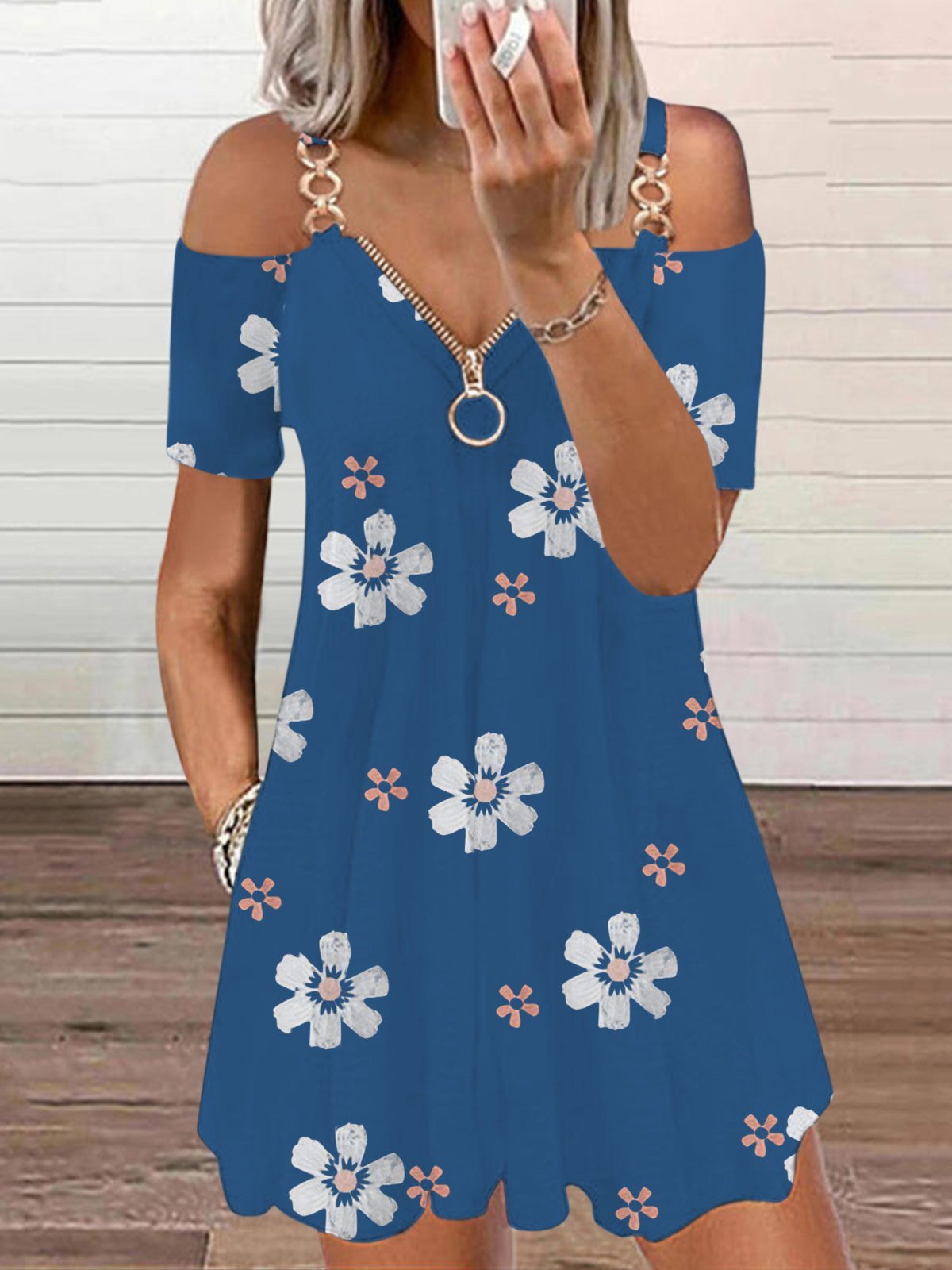 Flower Print Zipper Suspender Dress - LuckyFash™