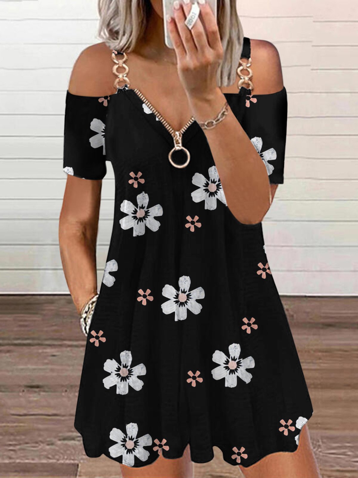 Flower Print Zipper Suspender Dress - LuckyFash™
