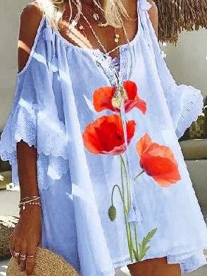 Flower Printed Off-shoulder Mini Dress - LuckyFash™