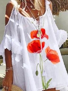 Flower Printed Off-shoulder Mini Dress - LuckyFash™