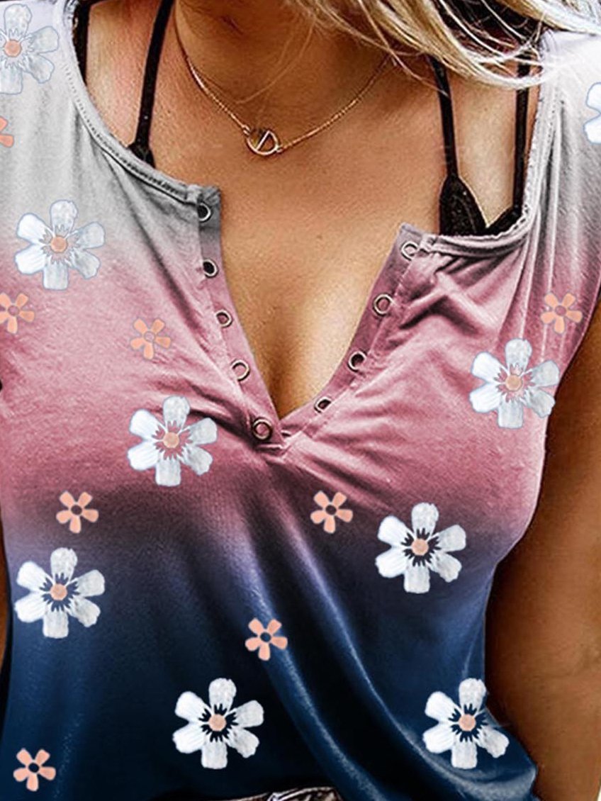 Flower Printing Gradient Color Tank Top - LuckyFash™