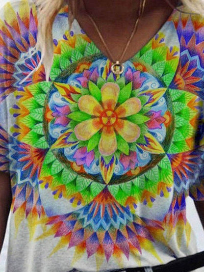 Flower Shape Print Short-sleeved T-shirt - LuckyFash™