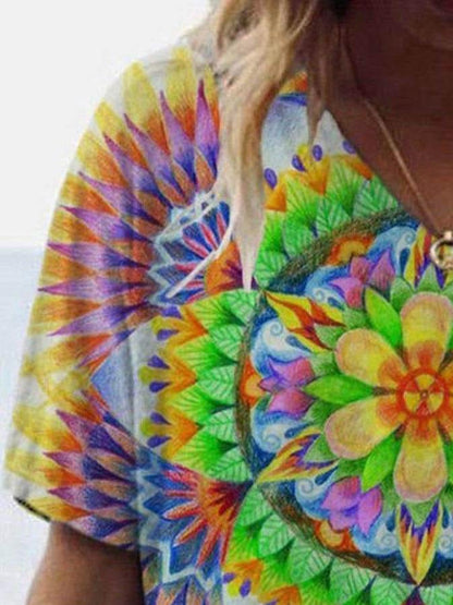 Flower Shape Print Short-sleeved T-shirt - LuckyFash™