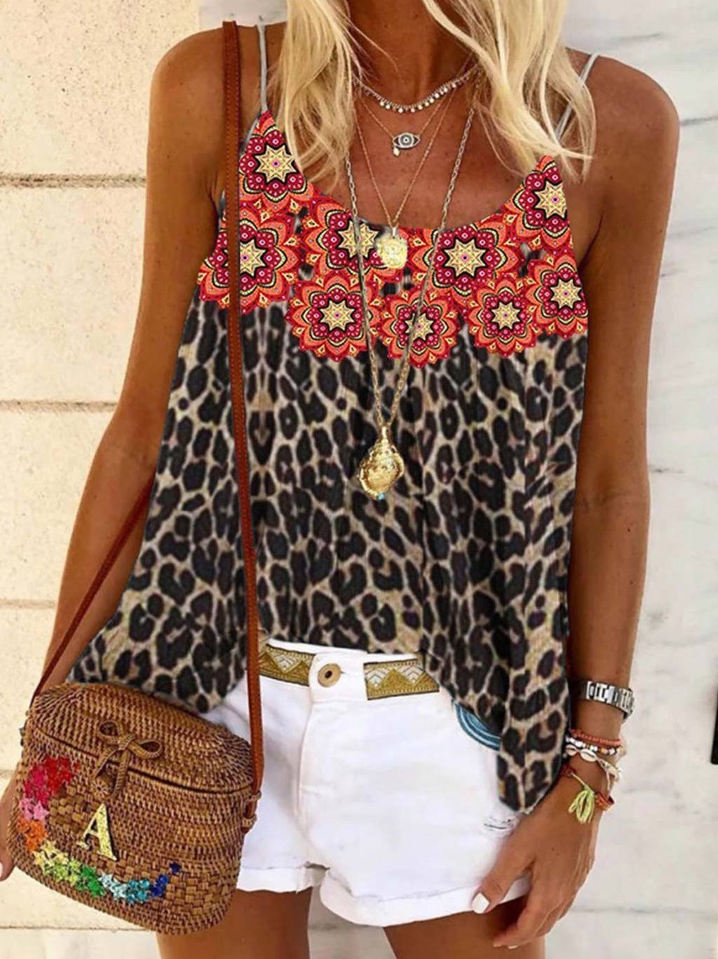 Flowers & Leopard Print Sling Tank Top - LuckyFash™