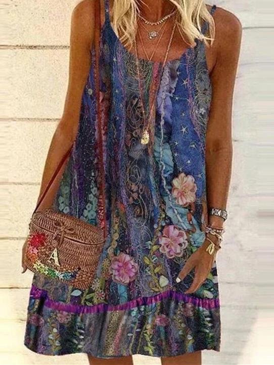 Flowers Print Suspender Mini Dress - LuckyFash™