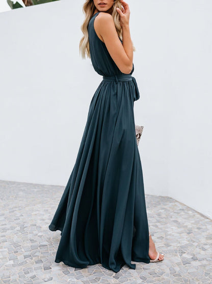 Flowy V-neck Sleeveless Mid-waist Dress - LuckyFash™