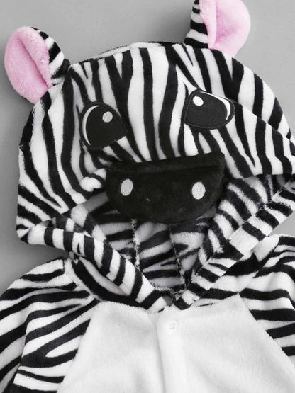 Fluffy Button Front Fleece Zebra Onesie Pajamas - LuckyFash™