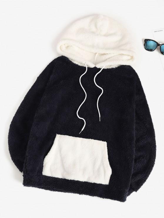 Fluffy Contrast Panel Front Pocket Hoodie - LuckyFash™