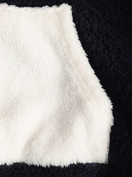 Fluffy Contrast Panel Front Pocket Hoodie - LuckyFash™