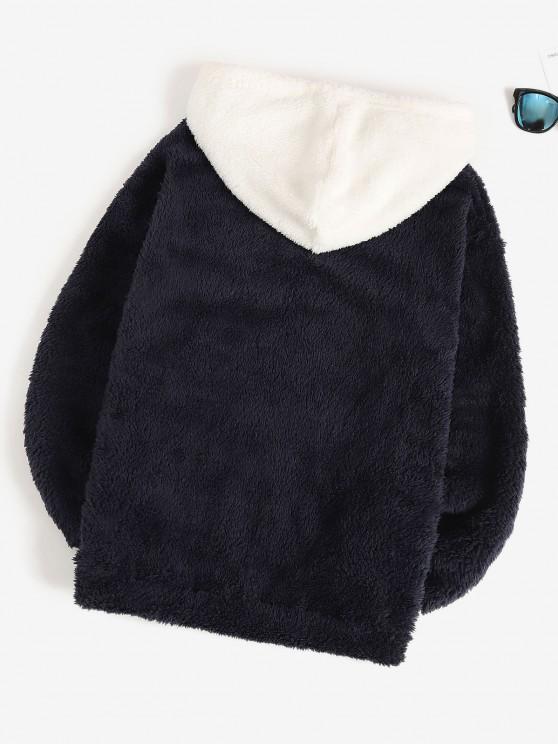 Fluffy Contrast Panel Front Pocket Hoodie - LuckyFash™