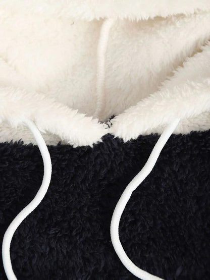 Fluffy Contrast Panel Front Pocket Hoodie - LuckyFash™