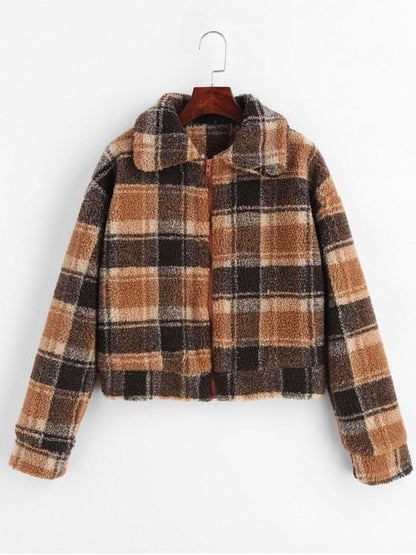 Fluffy Faux Fur Short Plaid Coat - LuckyFash™
