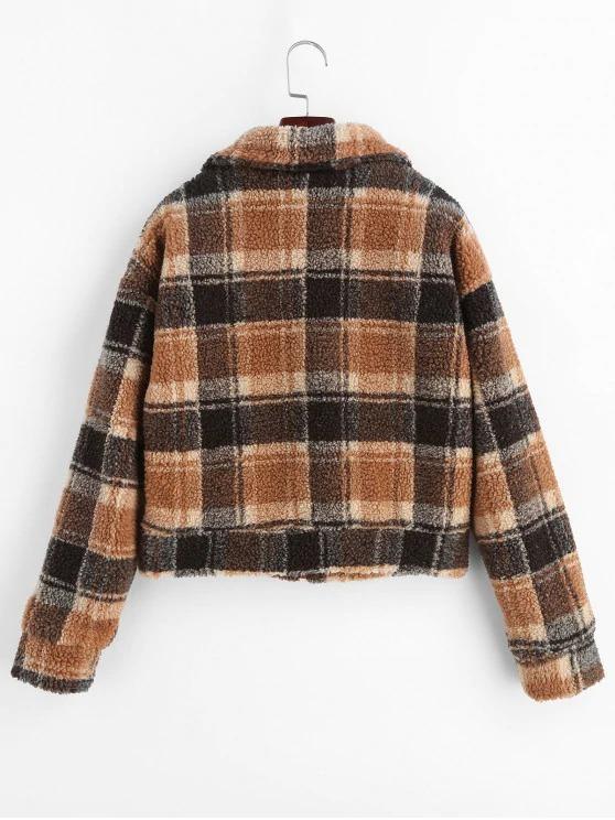 Fluffy Faux Fur Short Plaid Coat - LuckyFash™