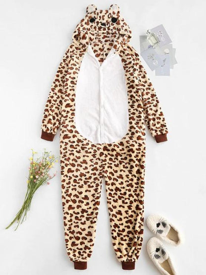 Fluffy Fleece Animal Leopard Onesie Pajamas - LuckyFash™