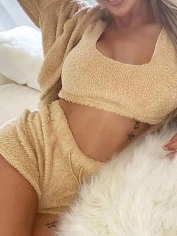 Fluffy Solid Color Relaxed Three Pieces Pants Suit - LuckyFash™