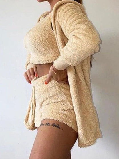 Fluffy Solid Color Relaxed Three Pieces Pants Suit - LuckyFash™