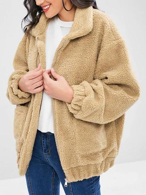 Fluffy Zip Up Winter Teddy Coat - LuckyFash™