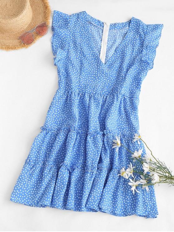 Flutter Sleeve Raindrop Print Mini Dress - LuckyFash™