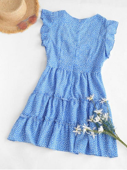 Flutter Sleeve Raindrop Print Mini Dress - LuckyFash™