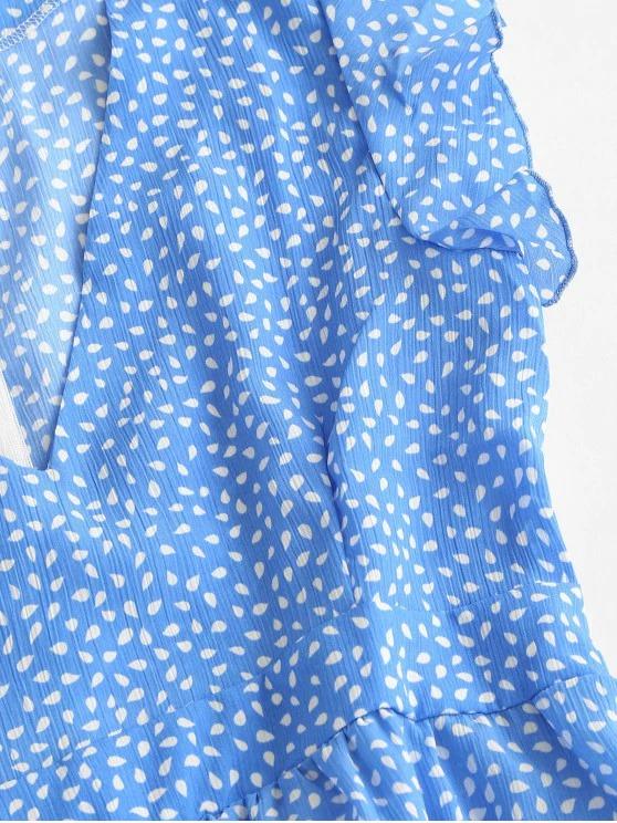 Flutter Sleeve Raindrop Print Mini Dress - LuckyFash™