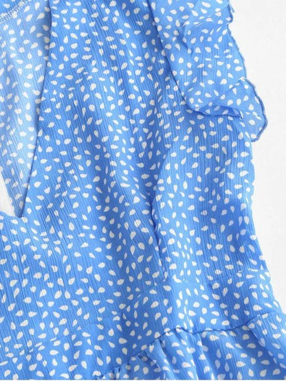 Flutter Sleeve Raindrop Print Mini Dress - LuckyFash™