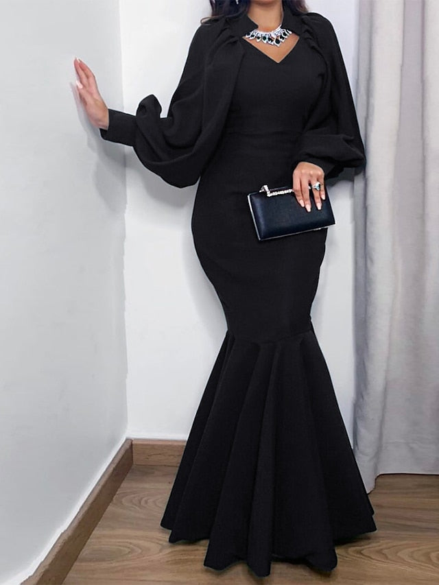 Womenâ€˜s Formal Party Dress Wedding Guest Dress Sheath Dress Trumpet/Mermaid Dress Long Dress Maxi Dress Green Black Blue Long Sleeve Pure Color Ruched Winter Fall Spring Crew Neck Fall Dress 2023 S M - LuckyFash™