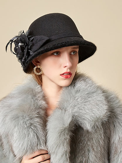 Women's Party Hat Party Wedding Special Occasion Flower Flower Camel White Hat Gray Fall Winter Spring Holiday - LuckyFash™