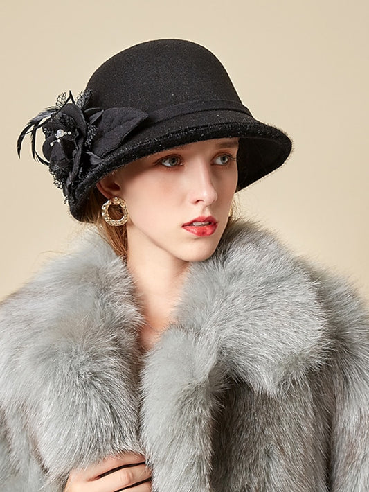 Women's Party Hat Party Wedding Special Occasion Flower Flower Camel White Hat Gray Fall Winter Spring Holiday - LuckyFash™