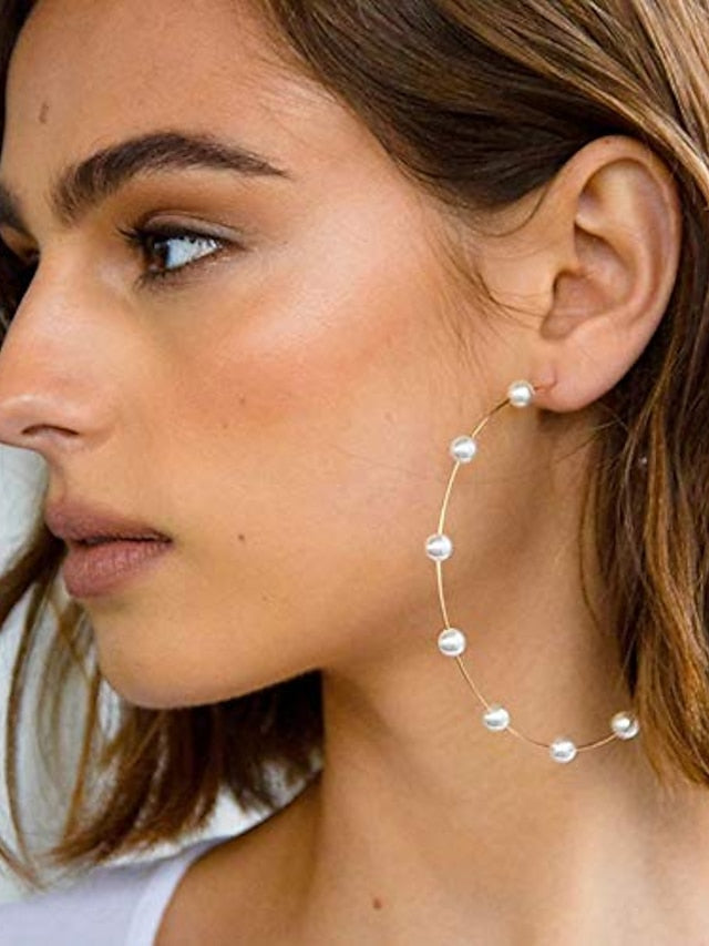 gold hoop pearls huge earrings thin lightweight circle jewelry for women - LuckyFash™