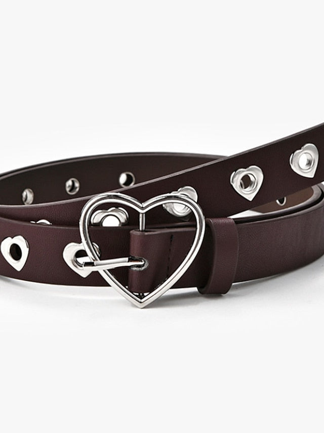 Women's Unisex PU Buckle Belt PU Leather Prong Buckle Heart Eyelet Casual Classic Party Daily Black Brown Coffee - LuckyFash™